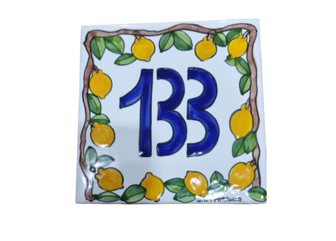 Piastrella personalizzata ramo di limoni Nino Parrucca in ceramica