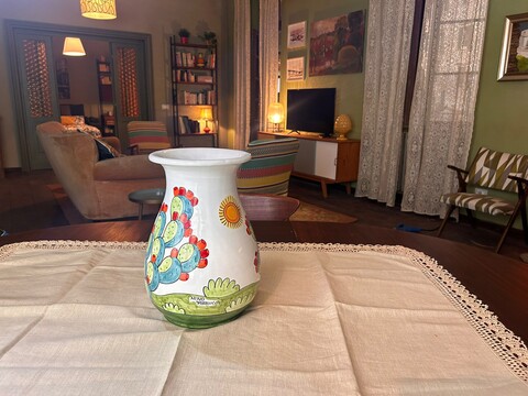 Fioriera varie misure decoro Pale di Fichi d'india fondo bianco Nino Parrucca in ceramica