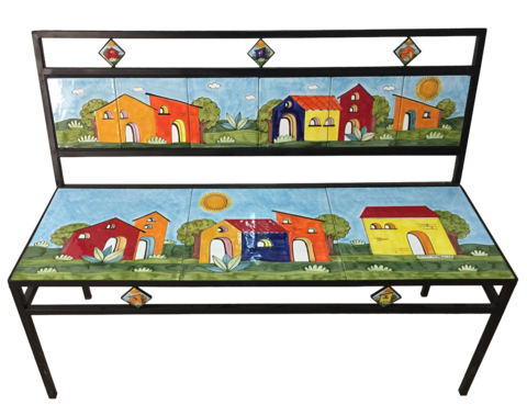 Panchina 3 Posti - Casette Nino Parrucca in ferro e ceramica