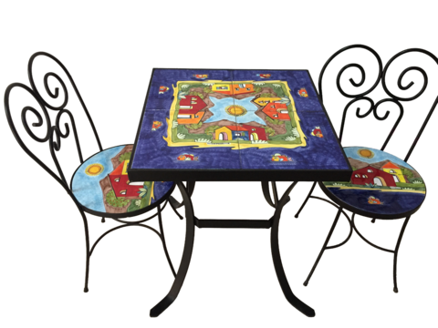 Tavolo quadrato - Casette con mare blu e pesci Nino Parrucca