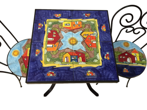 Sedia rotonda d.cm.39 - Casette con mare blu Nino Parrucca in ferro e ceramica