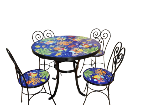 Tavolo rotondo d.cm.100 - Fondale Marino Blu Nino Parrucca in ferro e ceramica