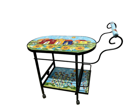 Carrello Bar - casette con girasoli e pale di fichi Nino Parrucca in ferro e ceramica