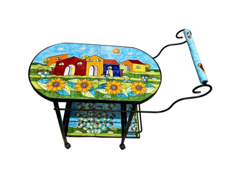 Carrello Bar - casette con girasoli e pale di fichi Nino Parrucca in ferro e ceramica