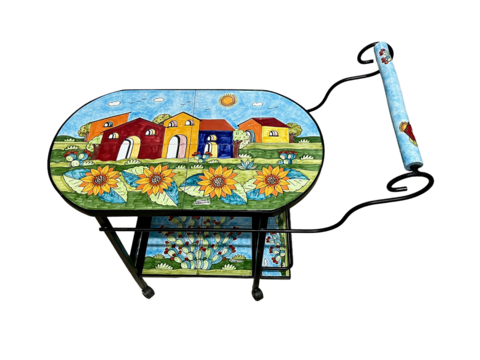 Carrello Bar - casette con girasoli e pale di fichi Nino Parrucca in ferro e ceramica