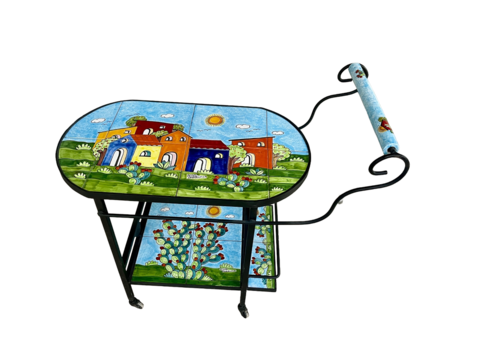 Carrello Bar - casette con pale di fichi Nino Parrucca in ferro e ceramica