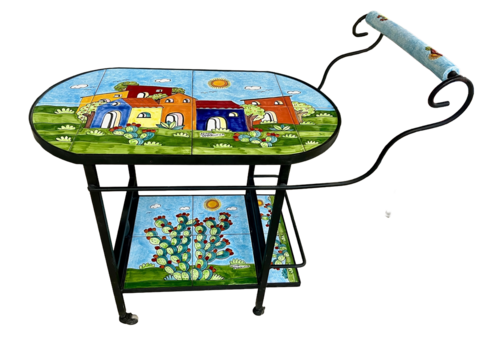 Carrello Bar - casette con pale di fichi Nino Parrucca in ferro e ceramica