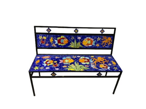 Panchina 3 Posti - Fondale marino blue smalto Nino Parrucca in ferro e ceramica