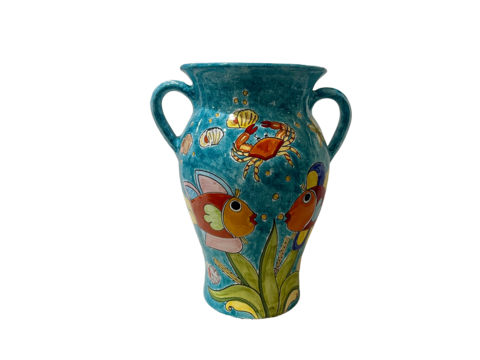 Portaombrelli ad anfora con manici - fondale marino verde smeraldo Nino Parrucca in ceramica