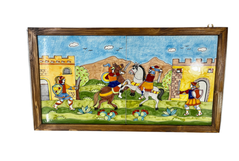 Quadro Siciliano – Battaglia dei Paladini Nino Parrucca in Legno e Ceramica