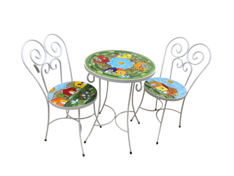 Set tavolo e sedie - Casette con pale Nino Parrucca in ferro e ceramica