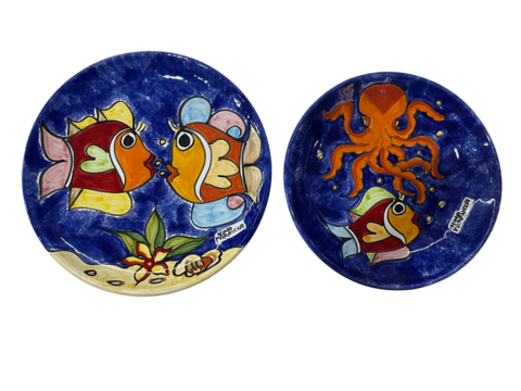 Set Posto Tavola - fondale marino blu con sabbia Nino Parrucca in ceramica