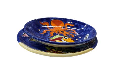 Set Posto Tavola - fondale marino blu con sabbia Nino Parrucca in ceramica