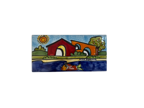 Piastrella in ceramica decoro casette - Cod. 58 Nino Parrucca