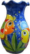 Fioriera alta smerlata decoro pesci in ceramica Nino Parrucca