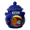 Barattolo pentolino in ceramica Nino Parrucca pesci blu in 2 misure