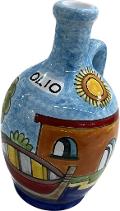 Bottiglia panciuta con manico in ceramica Nino Parrucca