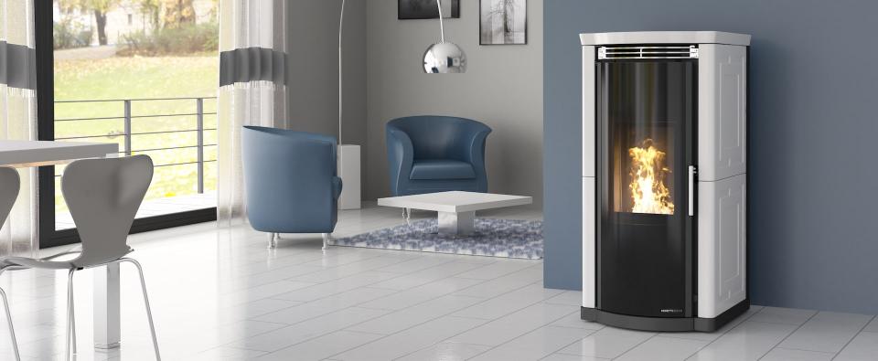 Termostufa a pellet con tecnologia "Aqua" Moretti Design Top
