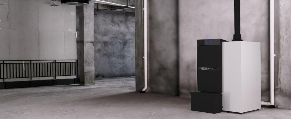 Caldaia a pellet con tecnologia "Aqua" Moretti Design DUPLEX