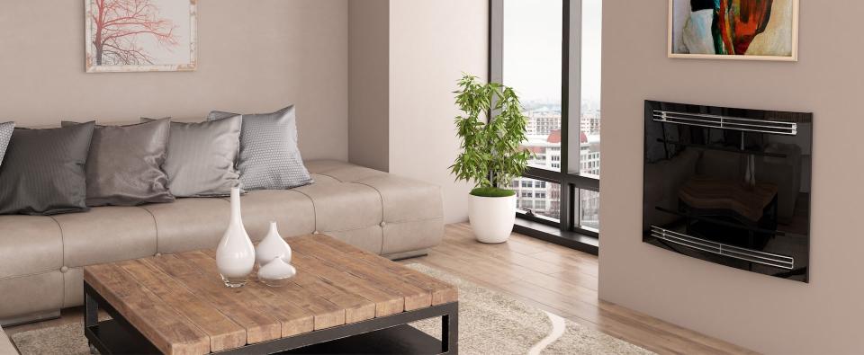 Termostufa a pellet da incasso con tecnologia "Aqua" Moretti Design SLOT GLASS