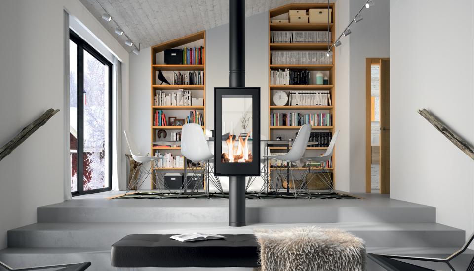 Stufa contemporanea a gas bifacciale e girevole Zeta linea THS 15