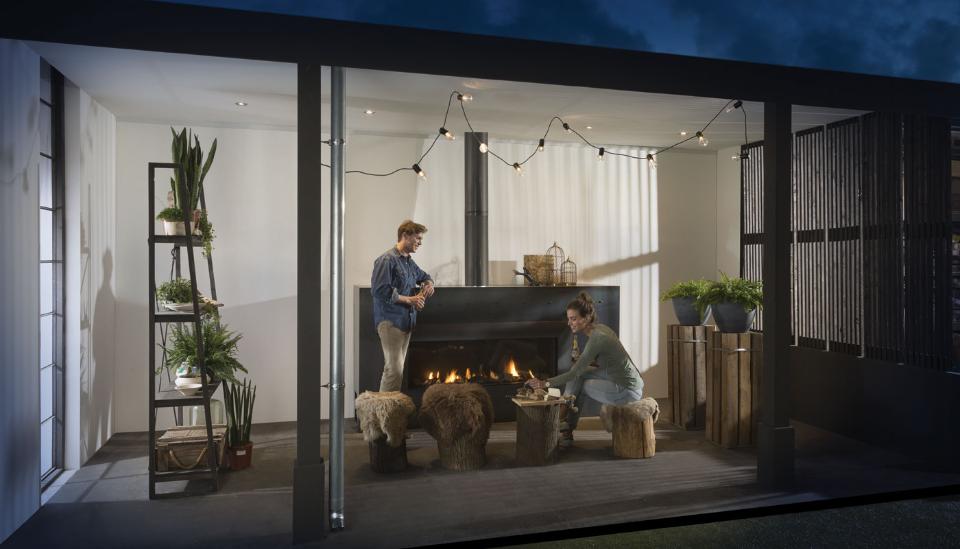 Camino a gas moderno frontale Zeta linea OUTDOOR MODORE 140 O A FOCOLARE CHIUSO