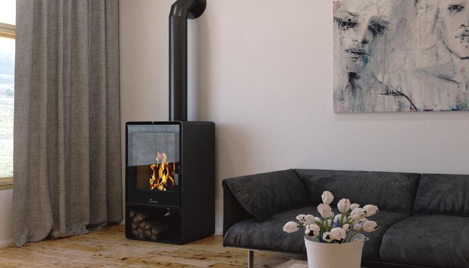 Stufa a legna moderna e raffinata Zeta linea ATLANTIC 611-613-614