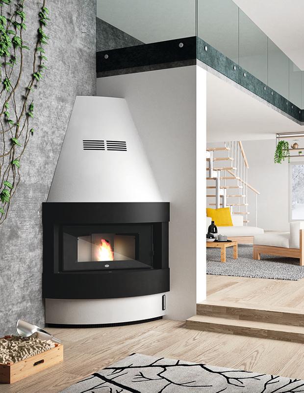 Stufa pellet ventilata 12 kW angolare EVACALOR RAFFAELLO