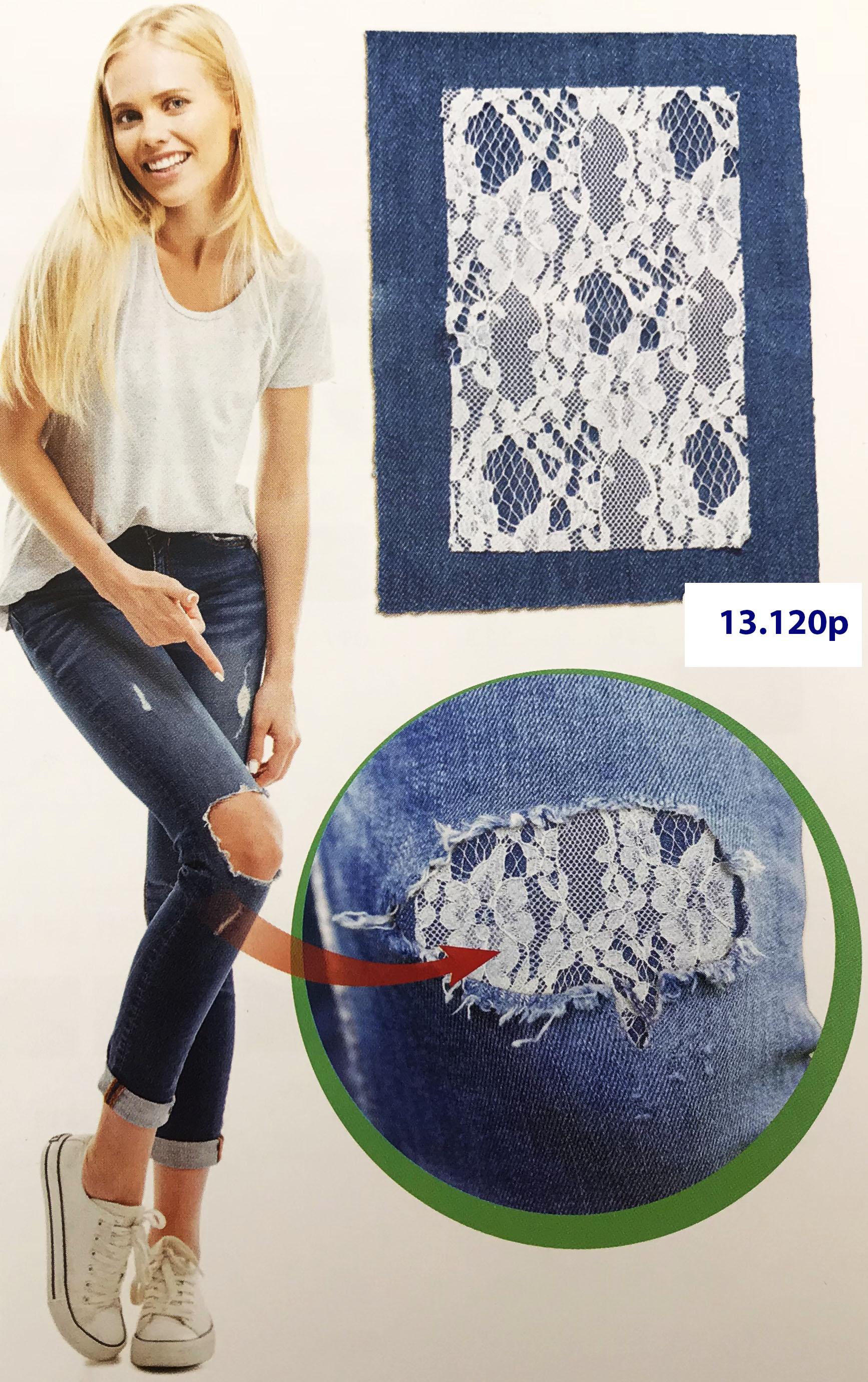 SALDA STRAP. JEANS + PAILETTES + PIZZO Tre Sfere salda strappi jeans