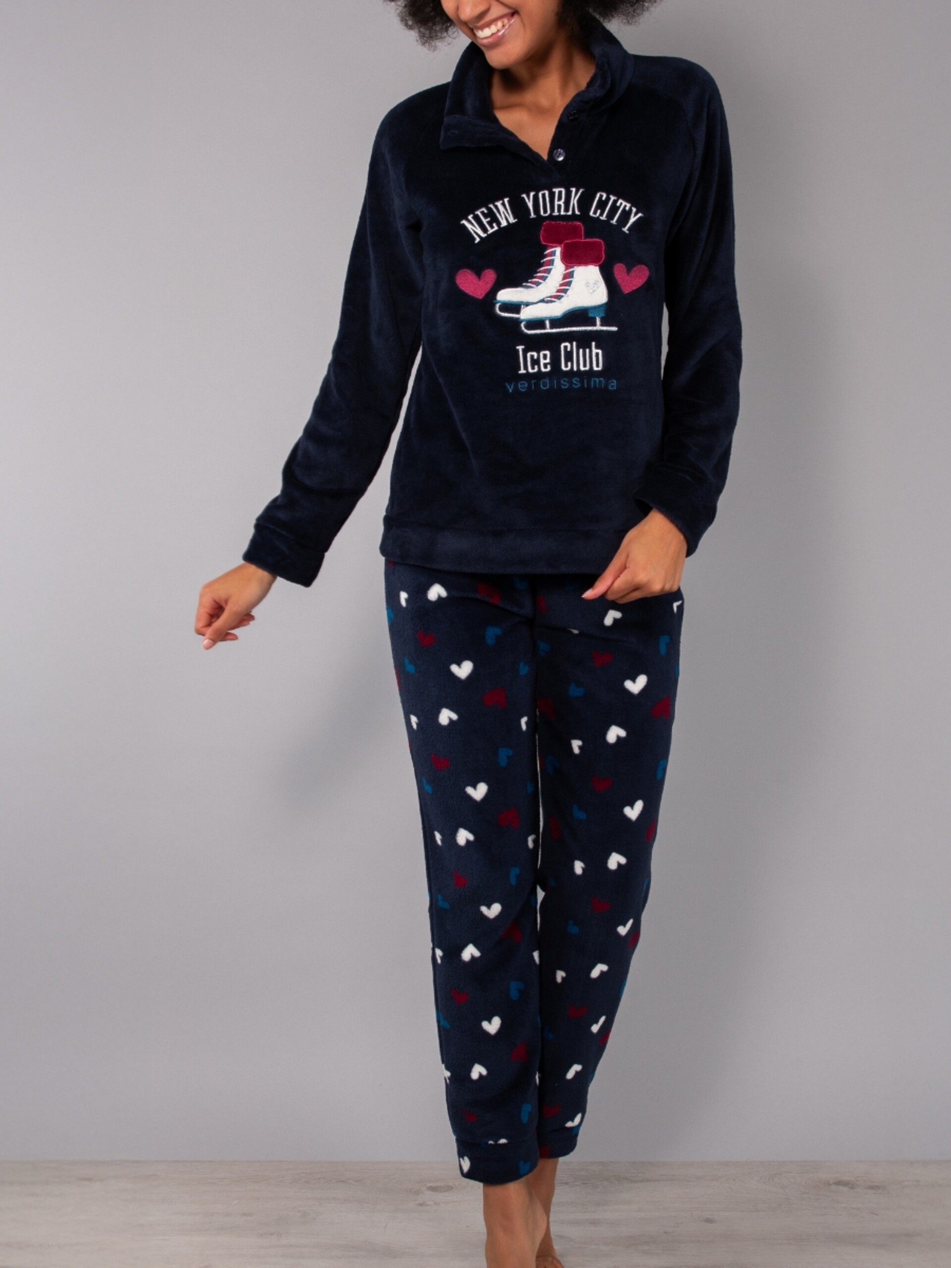 Tuta Pigiama serafino collo alto + pantalone con polsino Verdissima pigiama donna