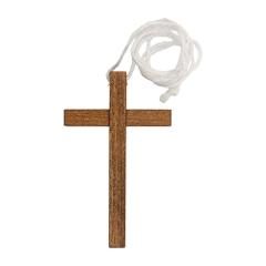 Croce  Prima Comunione in legno naturale con laccio bianco. Religio