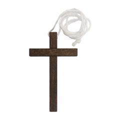 Croce Prima Comunione in legno scuro con laccio bianco. Religio