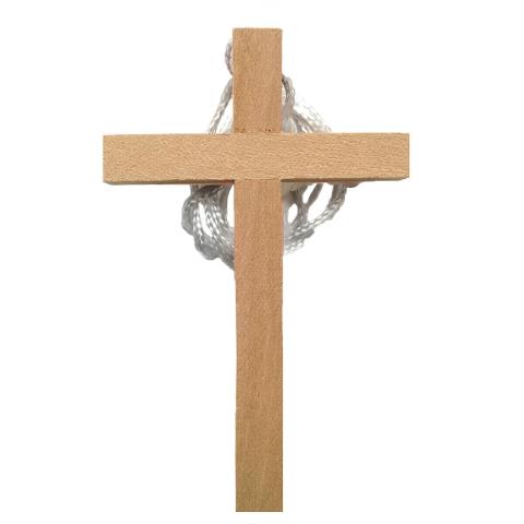 Croce  Prima Comunione in legno chiaro con laccio bianco Religio