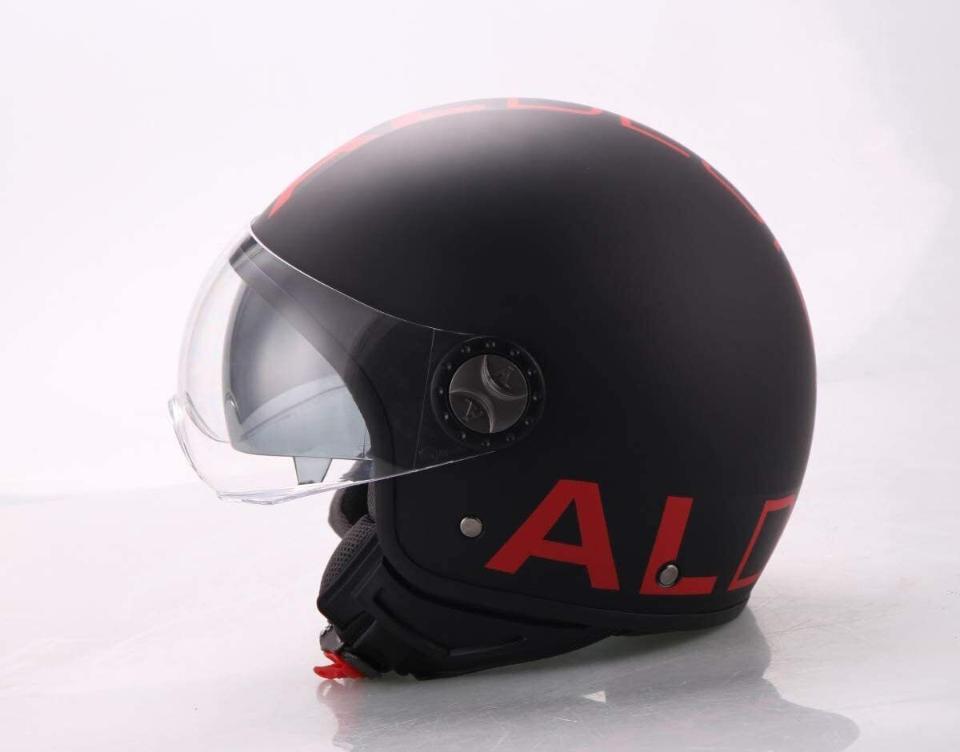 casco al design demi-jet con scritte rosso fluo misura: L al design demi-jet