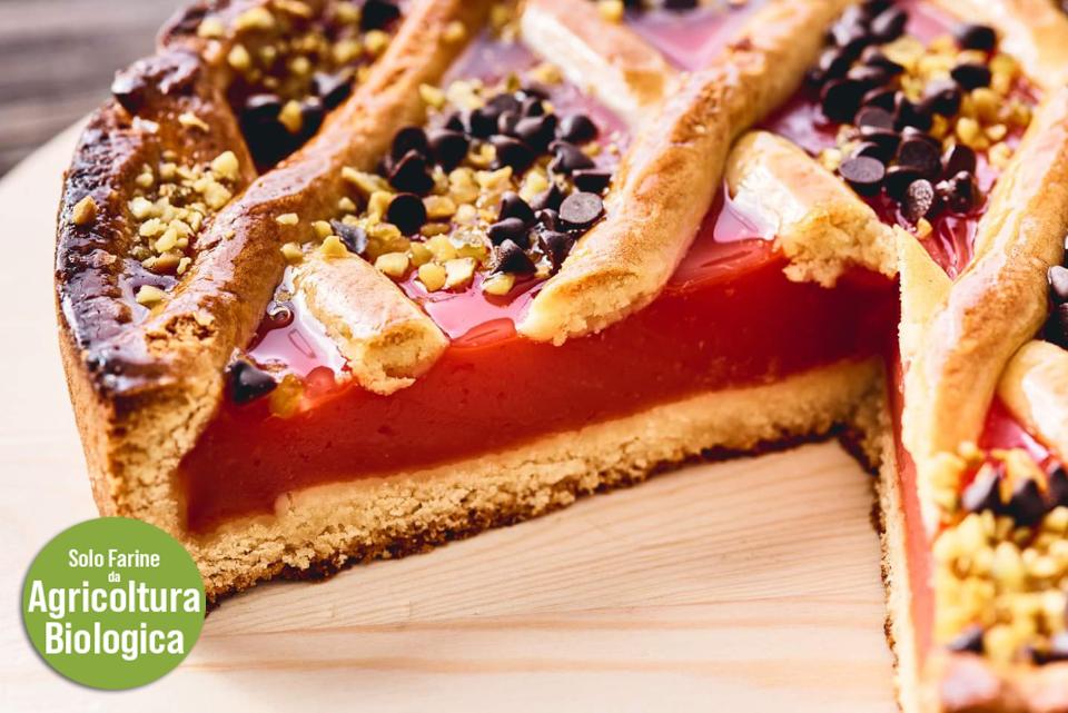 Porzione da 300 gr. (,ca) Crostata di pasta frolla vegana  al gelo  con gelo di anguria Biologica -  PRODOTTO STAGIONALE