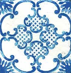 Piastrella in pietra lavica ceramizzata decorata  - Epoca Blu