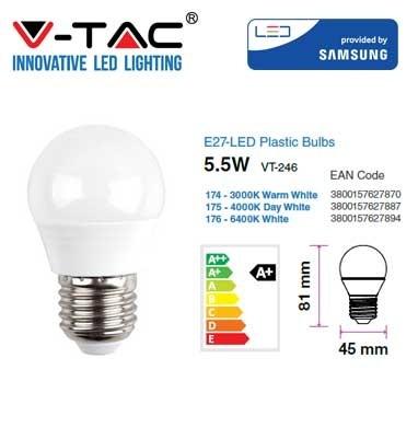 Lampada Mini Sfera Led 5,5w E27 Luce Fredda 470 Lumen V-TAC