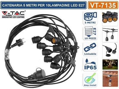 Cordoniera 5mt con 10 E27 IP65 10xE27 V-TAC 3698