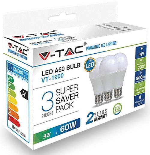 Goccia LED 9w E27 Luce Calda Pacco 3pz