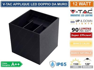 Applique LED 12w Luce Natura doppia emissione Regolabile IP65 Bianco V-TAC VT-759-12