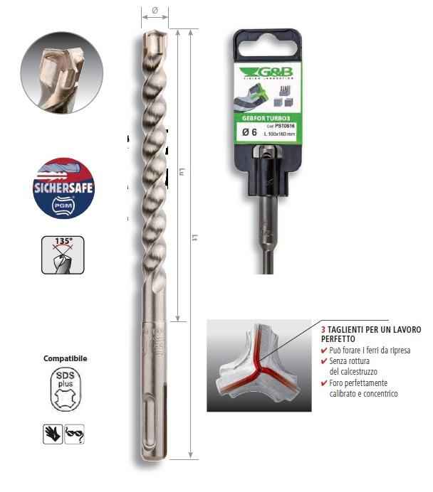 Punta Trapano GEBFOR SDS Plus Turbo3 D.8x160 G&B