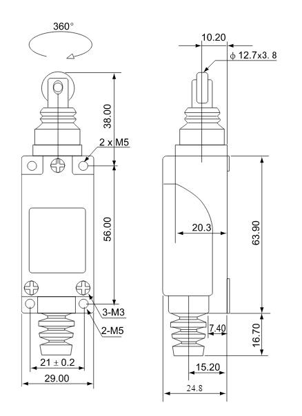 Interruttore Fine Corsa Con rotella 1 NC + 1 NO IP65 Tracon