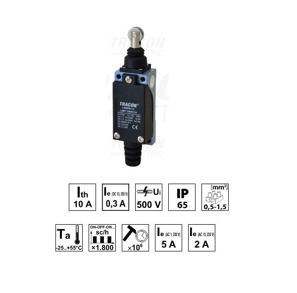 Interruttore Fine Corsa Con rotella 1 NC + 1 NO IP65 Tracon