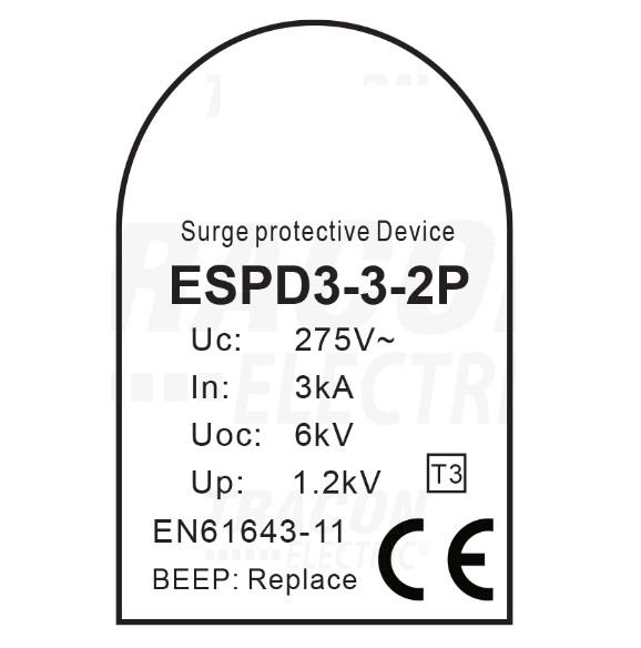 Mini Scaricatore Sovratensione Tipo 3 1P+N 230Vac Da Incasso TRACON ESPD3-3-2P