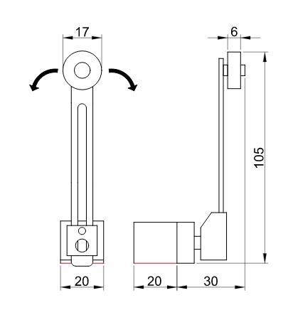 Interruttore Fine Corsa a Leva Lunga 20-90mm 1 NC + 1 NO IP65 Tracon