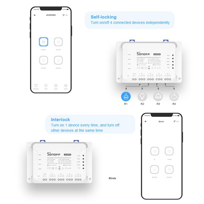 Interruttore WiFi 4 Canali PRO 230V/9-23V Contatti Puliti SONOFF