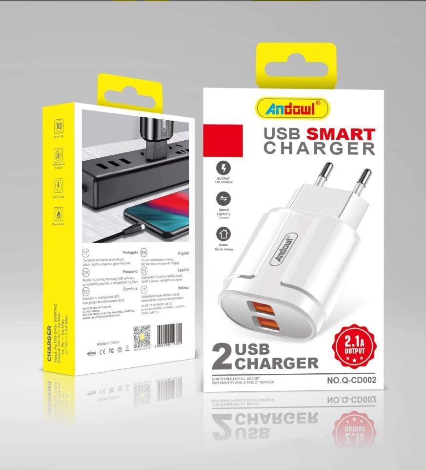 Caricabatterie da Rete Fissa Fast Charger 2,1A 10w 2x USB Andowl