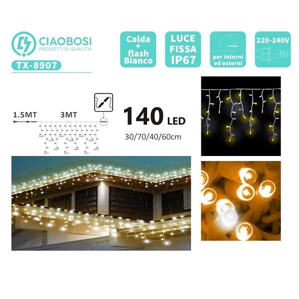 Tenda Sfalsata 140 Led 3mt Bianco Caldo Con Flash freddo Ciaobosi