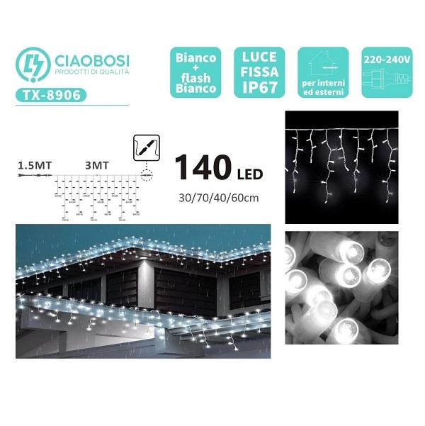 Tenda Sfalsata 140 Led 3mt Bianco Freddo Con Flash Ciaobosi