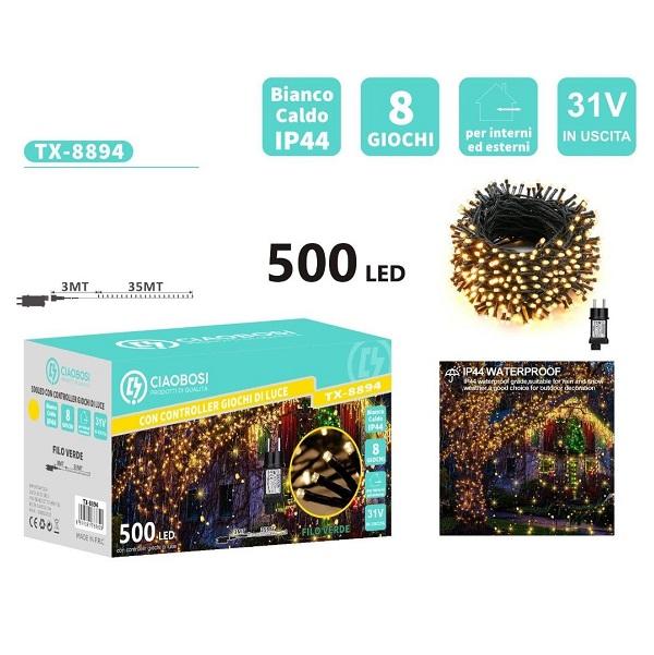 Stringa 500 Led 35mt Bianco Caldo Con 8 Giochi di Luci IP44 Ciaobosi